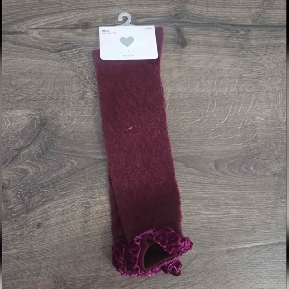 Girls pointelle burgundy boot socks NEW